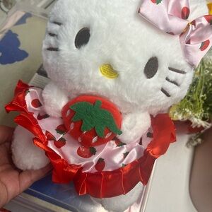 White Plush Toy with Red Strawberry Dress